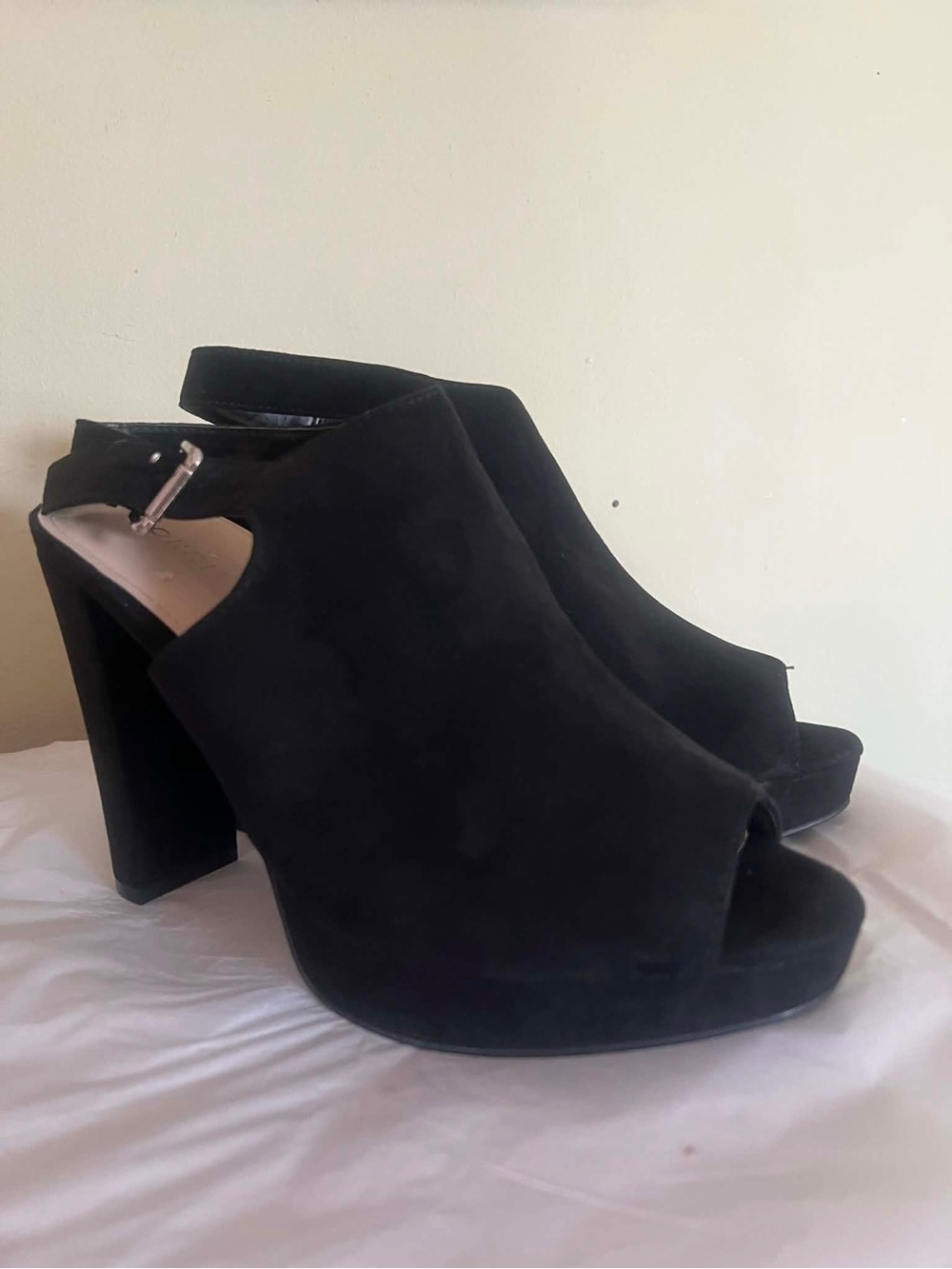 torrid Black Suede Peep-Toe Platform Block Heel Sandals with Ankle Strap